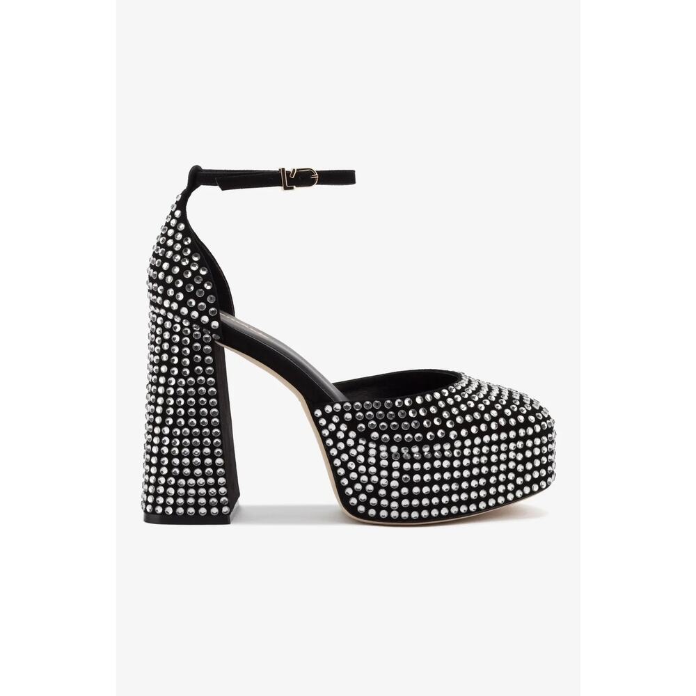 Larroude Black and Silver Studded Heels